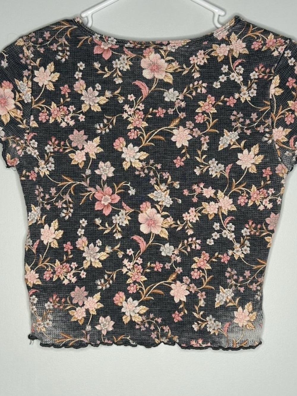American Eagle Outfitters Black Floral Ribbed Crop Top - Picture 6 of 7